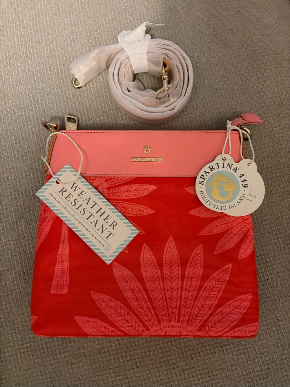 Spartina 449 Hipster Crossbody Palmetto Frond Coral & Lt. Pink Weather-Resistant